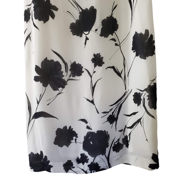 Louben Midi Shift Dress Size 10 Cream/Black Sleeveless Floral Crepe Lined - Picture 4 of 11